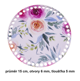 Víko kruh 15cm 6mm růže s listem - skladem 1ks