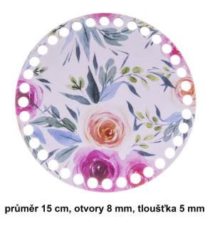 Víko kruh 15cm 8mm růže s listem