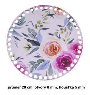 Víko kruh 20cm 8mm růže s listem - skladem 1ks 