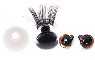 Bezpečnostní oči 10mm 3D hnědé s řasami  - 2ks 