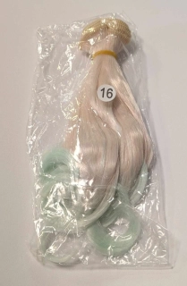Vlasy 15cm se zvlněným koncem 16 růžovozelené  - skladem 1ks